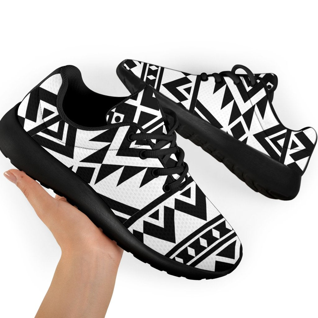 White And Black Aztec Pattern Print Sport Shoes GearFrost