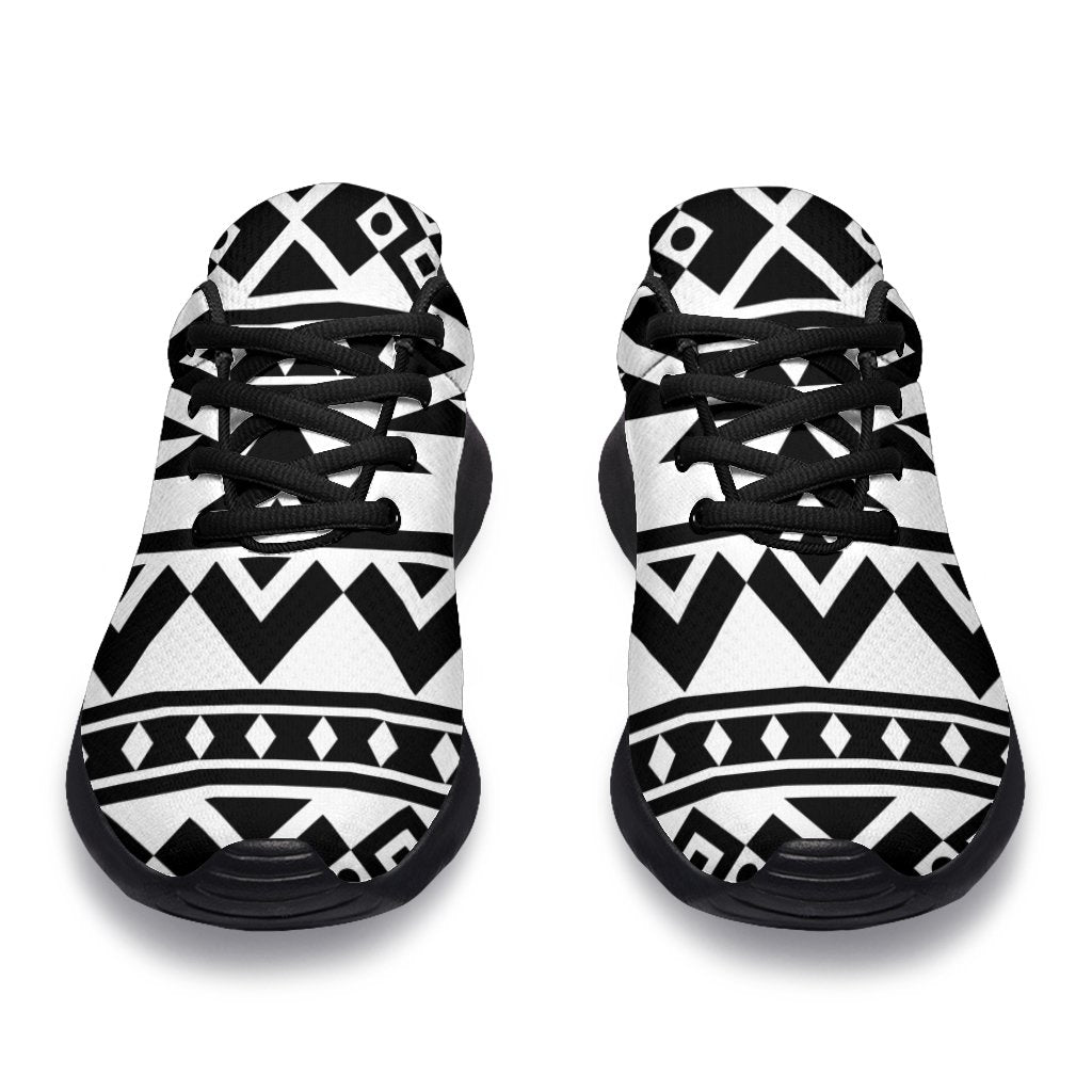 White And Black Aztec Pattern Print Sport Shoes GearFrost