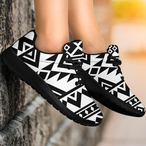 White And Black Aztec Pattern Print Sport Shoes GearFrost