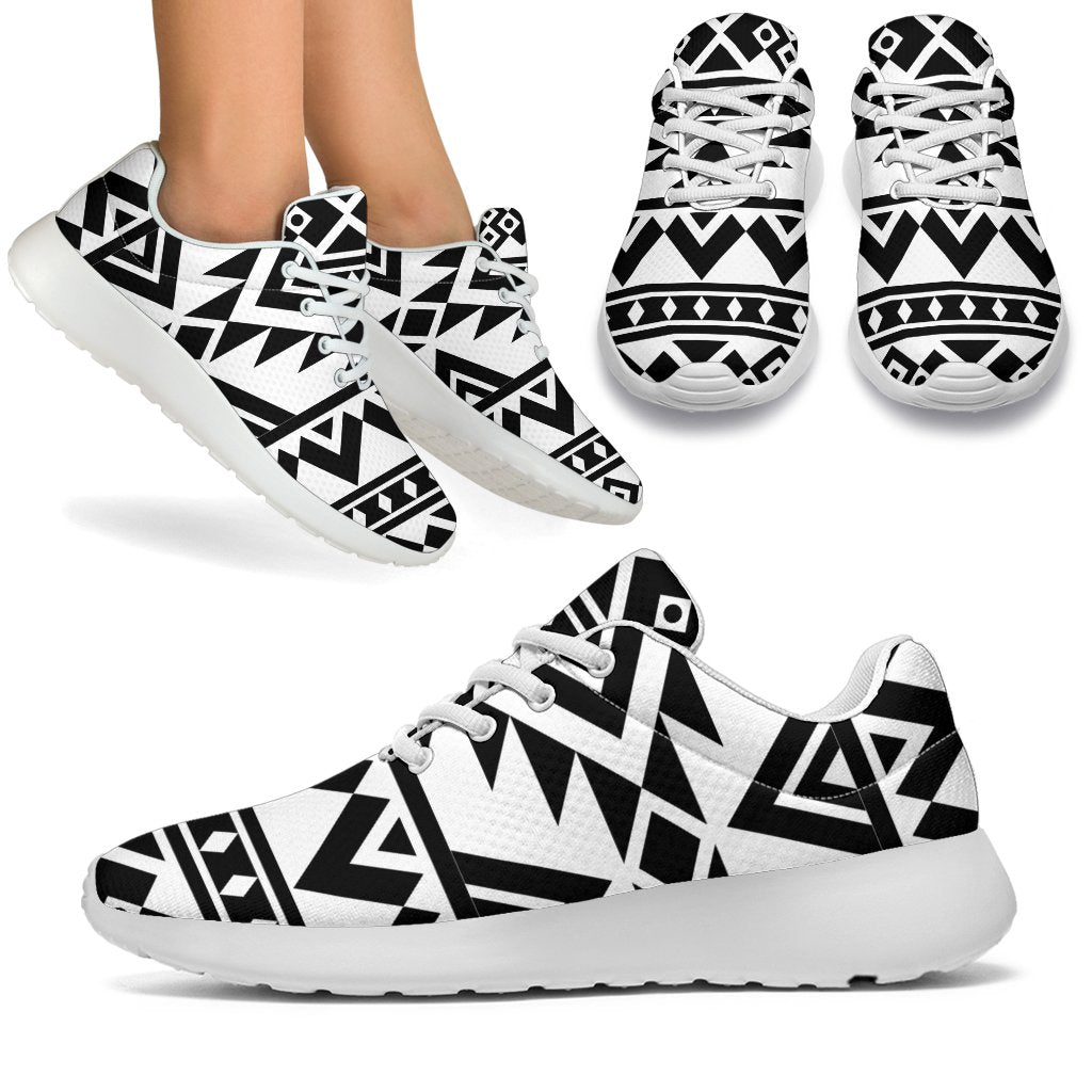 White And Black Aztec Pattern Print Sport Shoes GearFrost