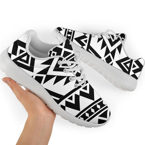 White And Black Aztec Pattern Print Sport Shoes GearFrost