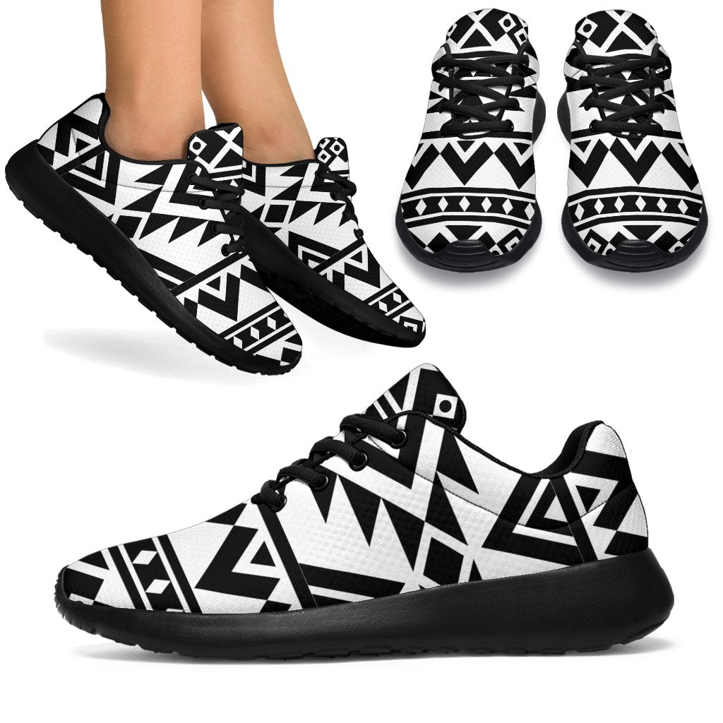 White And Black Aztec Pattern Print Sport Shoes GearFrost