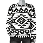 White And Black Aztec Pattern Print Women's Crewneck Sweatshirt GearFrost