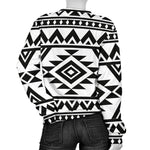 White And Black Aztec Pattern Print Women's Crewneck Sweatshirt GearFrost