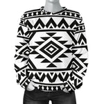 White And Black Aztec Pattern Print Women's Crewneck Sweatshirt GearFrost