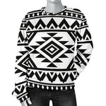 White And Black Aztec Pattern Print Women's Crewneck Sweatshirt GearFrost