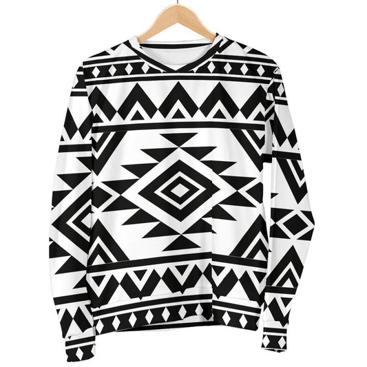 White And Black Aztec Pattern Print Women's Crewneck Sweatshirt GearFrost
