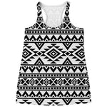 White And Black Aztec Pattern Print Women's Racerback Tank Top