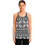 White And Black Aztec Pattern Print Women's Racerback Tank Top