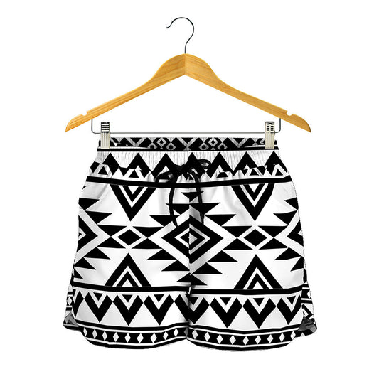 White And Black Aztec Pattern Print Women's Shorts