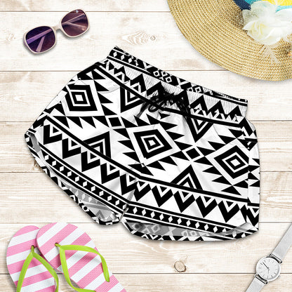 White And Black Aztec Pattern Print Women's Shorts
