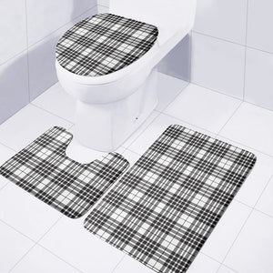 White And Black Border Tartan Print 3 Piece Bath Mat Set