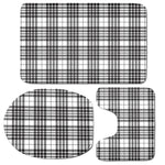 White And Black Border Tartan Print 3 Piece Bath Mat Set