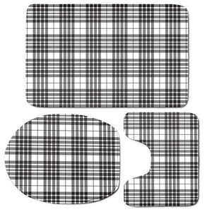 White And Black Border Tartan Print 3 Piece Bath Mat Set