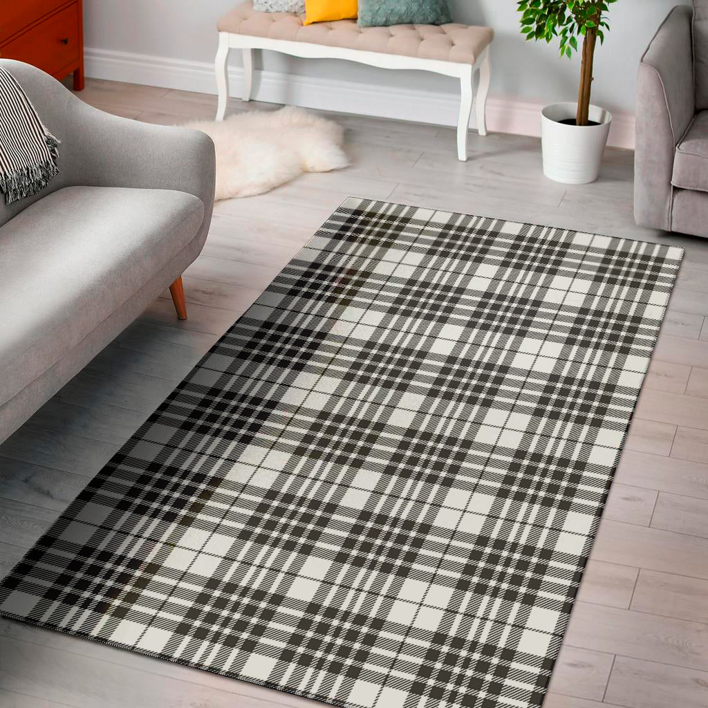 White And Black Border Tartan Print Area Rug
