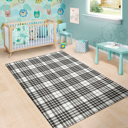 White And Black Border Tartan Print Area Rug