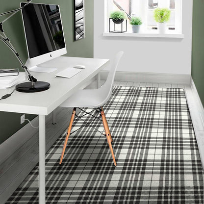 White And Black Border Tartan Print Area Rug