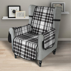 White And Black Border Tartan Print Armchair Protector