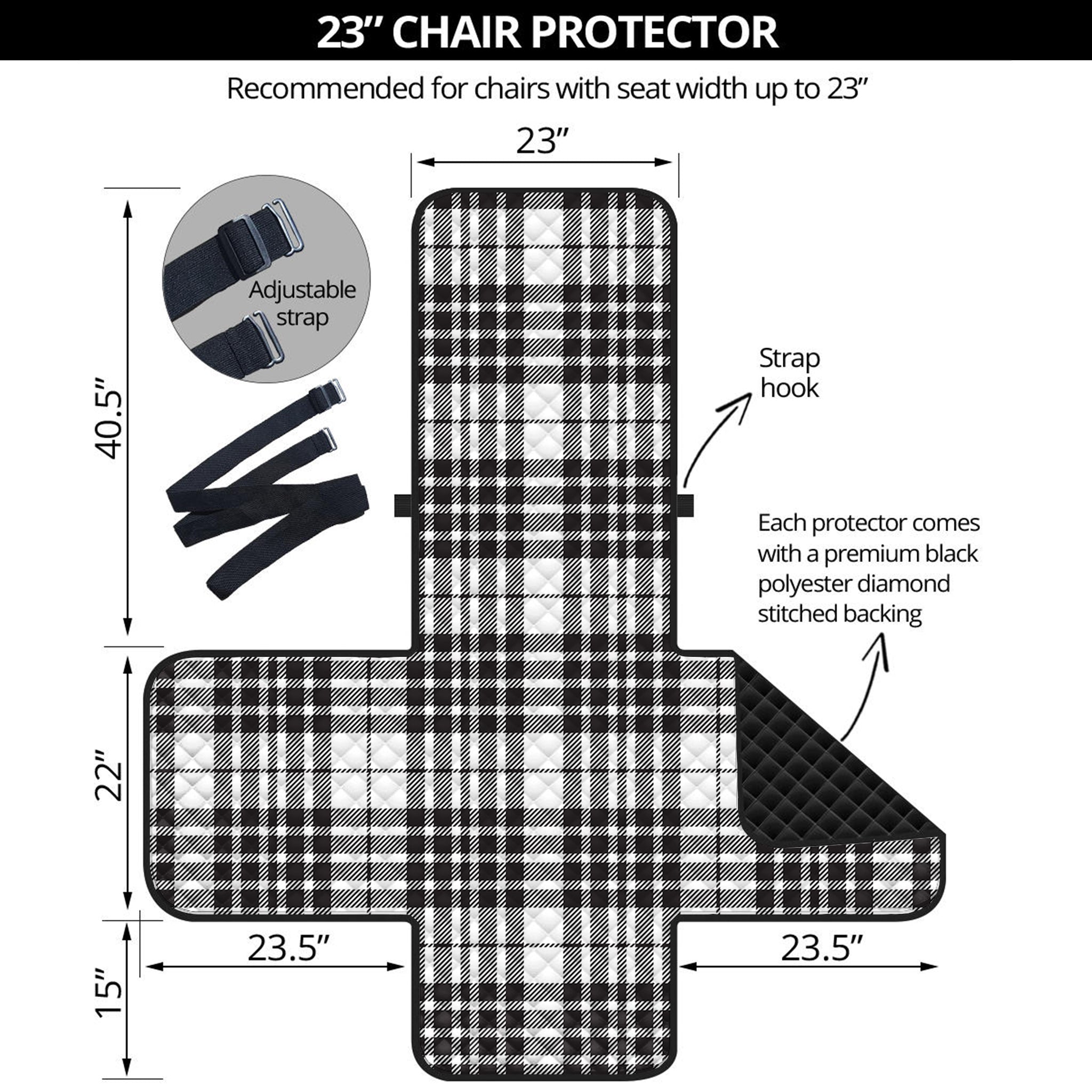 White And Black Border Tartan Print Armchair Protector