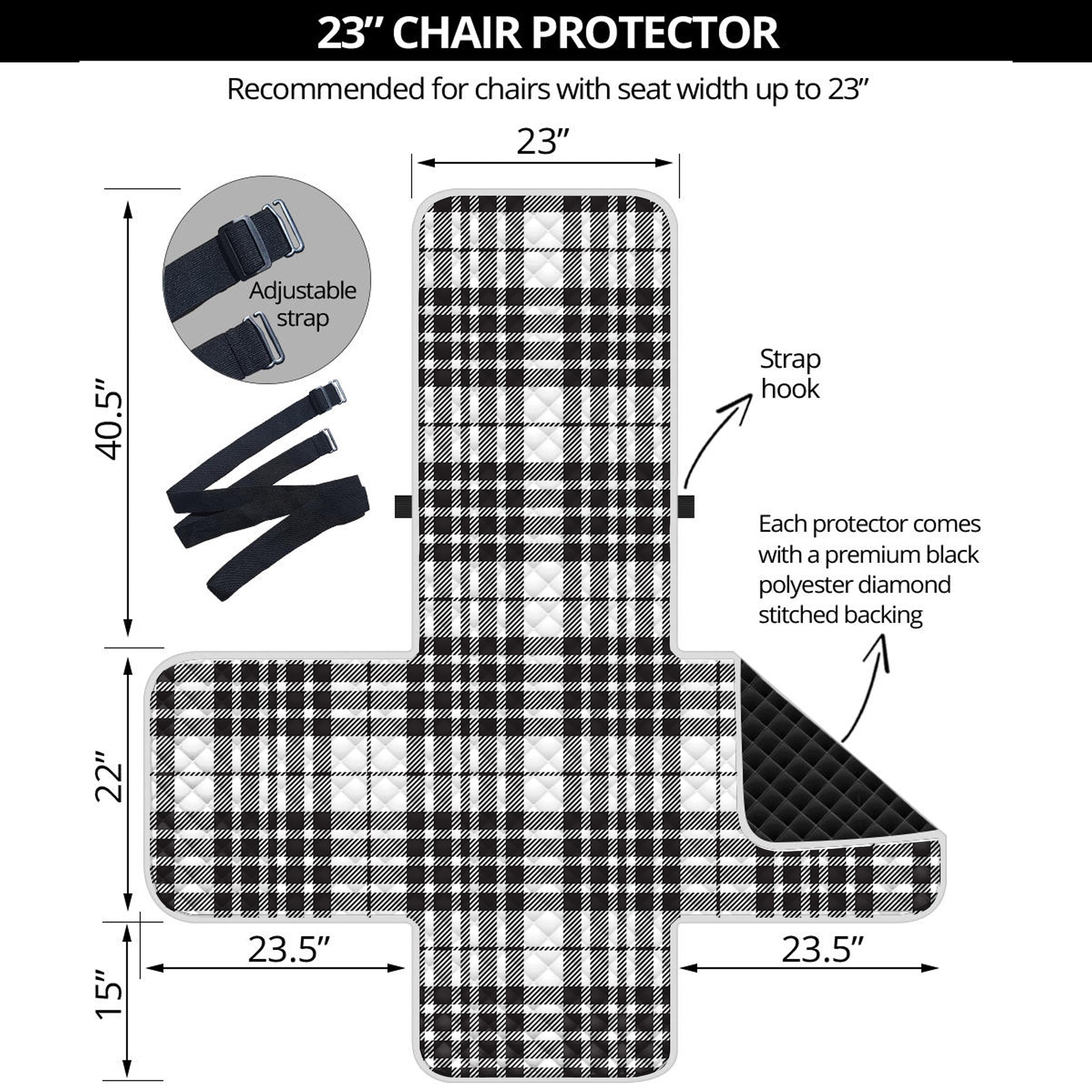 White And Black Border Tartan Print Armchair Protector