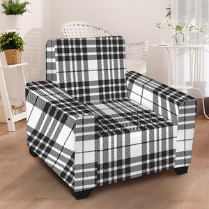 White And Black Border Tartan Print Armchair Slipcover