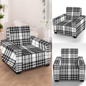 White And Black Border Tartan Print Armchair Slipcover