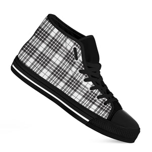 White And Black Border Tartan Print Black High Top Shoes