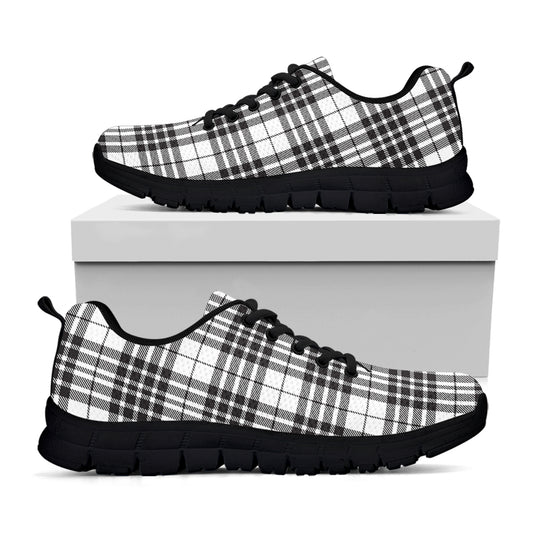 White And Black Border Tartan Print Black Sneakers