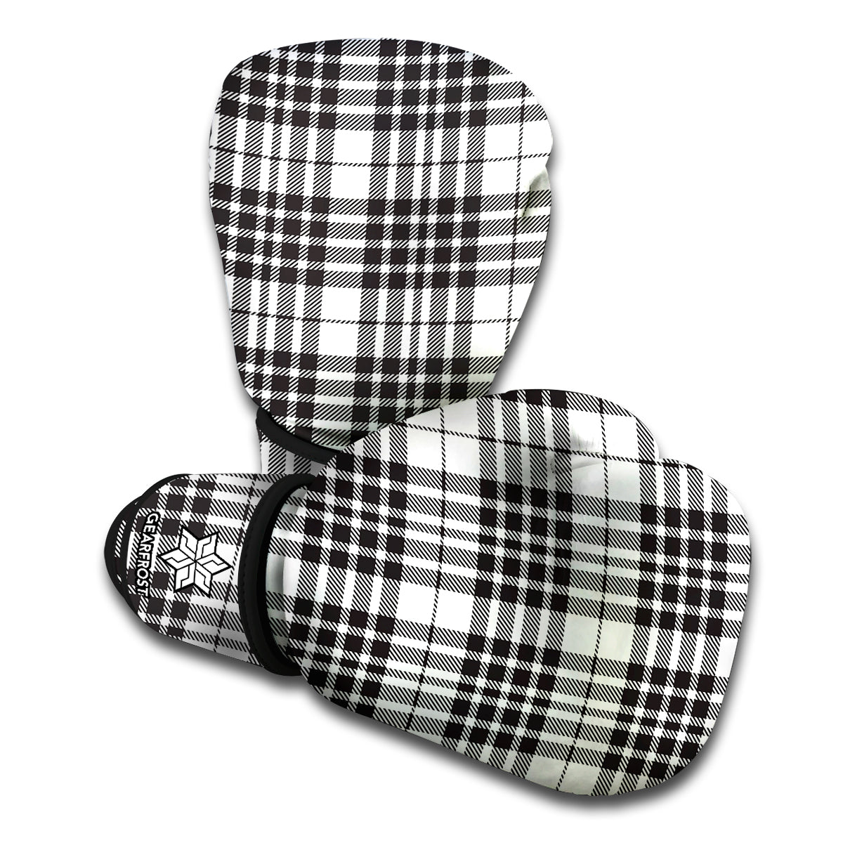 White And Black Border Tartan Print Boxing Gloves