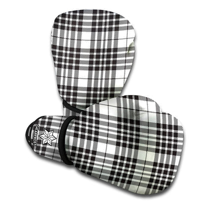 White And Black Border Tartan Print Boxing Gloves