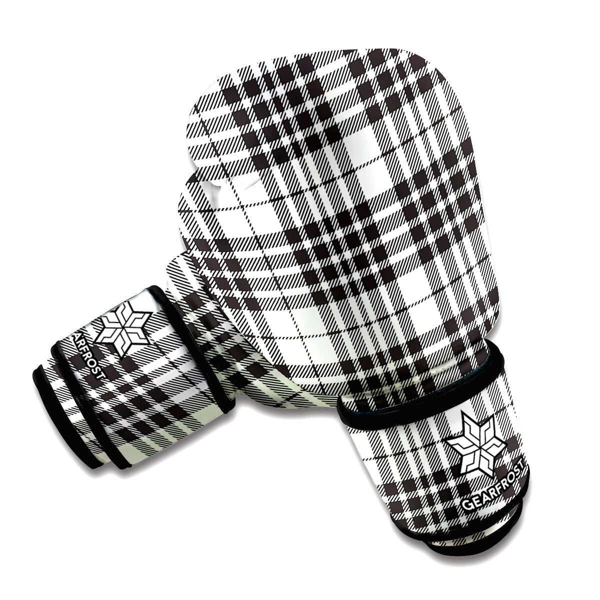 White And Black Border Tartan Print Boxing Gloves