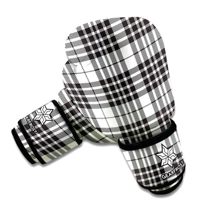 White And Black Border Tartan Print Boxing Gloves