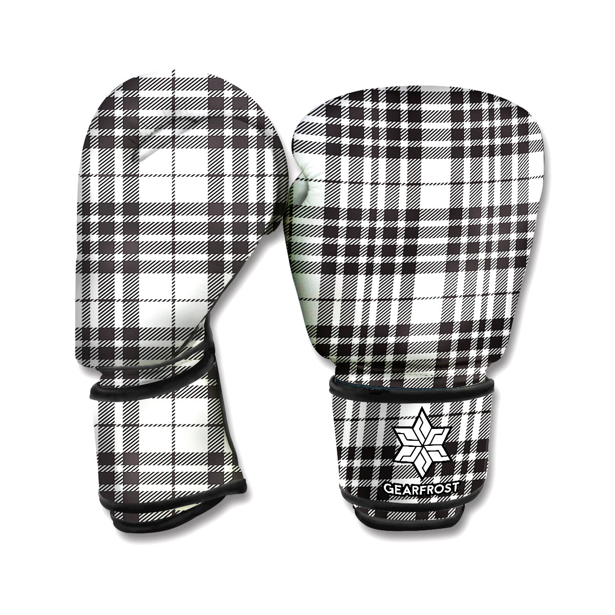 White And Black Border Tartan Print Boxing Gloves