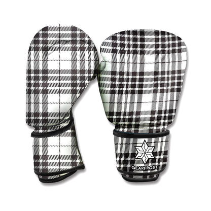 White And Black Border Tartan Print Boxing Gloves