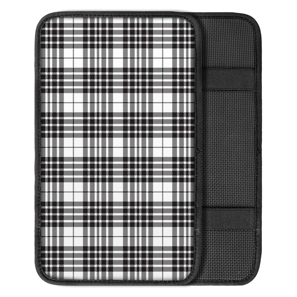 White And Black Border Tartan Print Car Center Console Cover