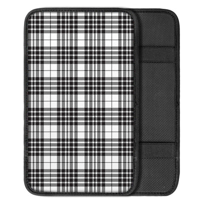 White And Black Border Tartan Print Car Center Console Cover