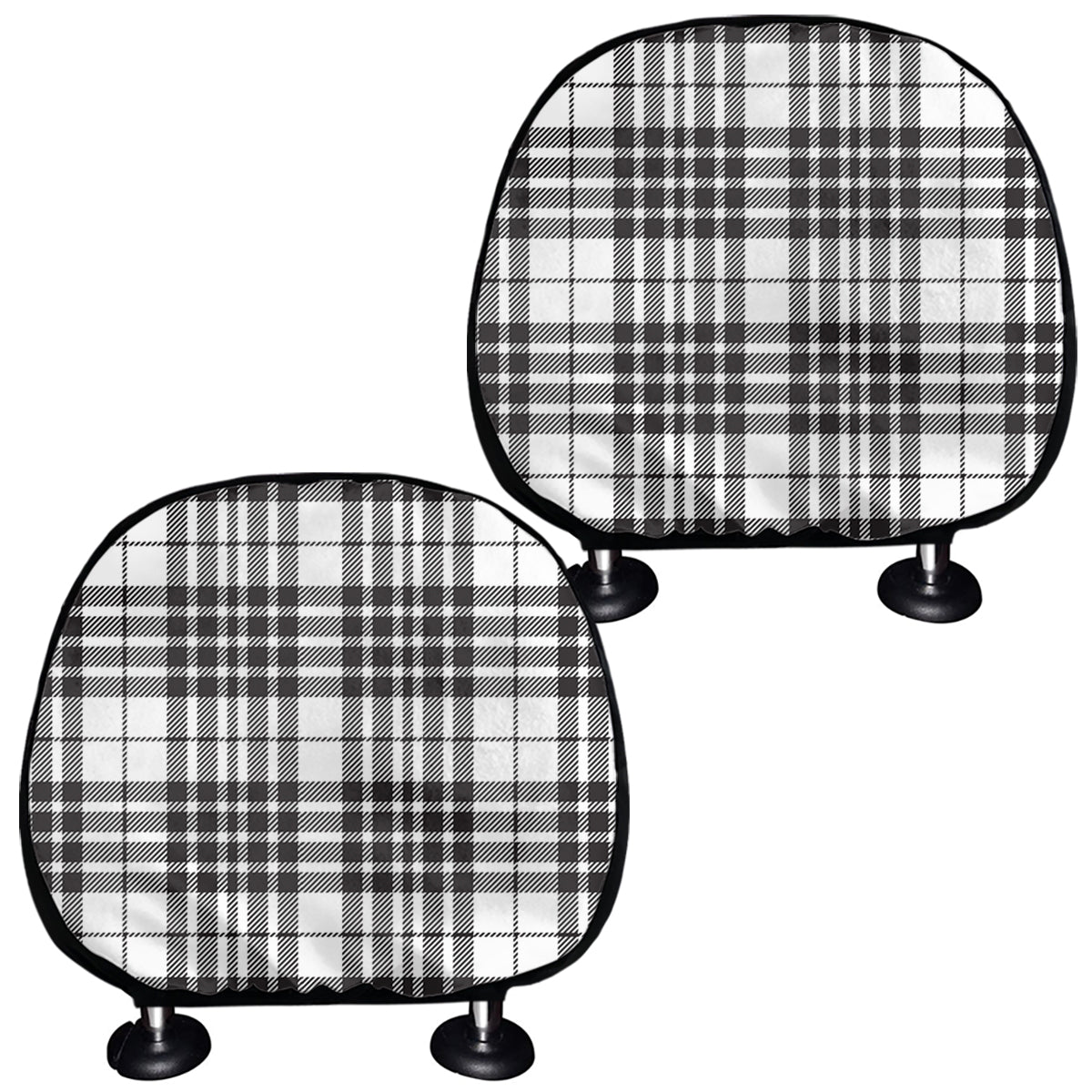 White And Black Border Tartan Print Car Headrest Covers