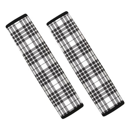 White And Black Border Tartan Print Car Seat Belt Covers