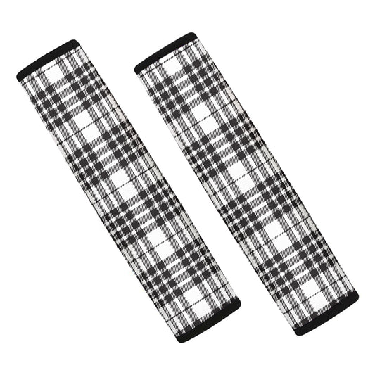 White And Black Border Tartan Print Car Seat Belt Covers