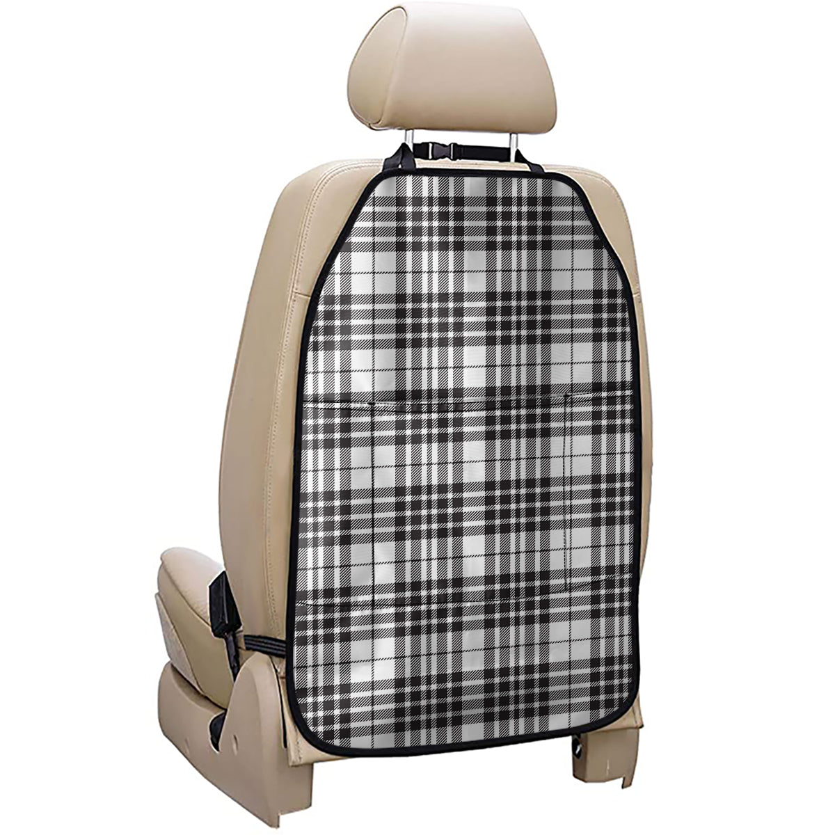 White And Black Border Tartan Print Car Seat Organizers