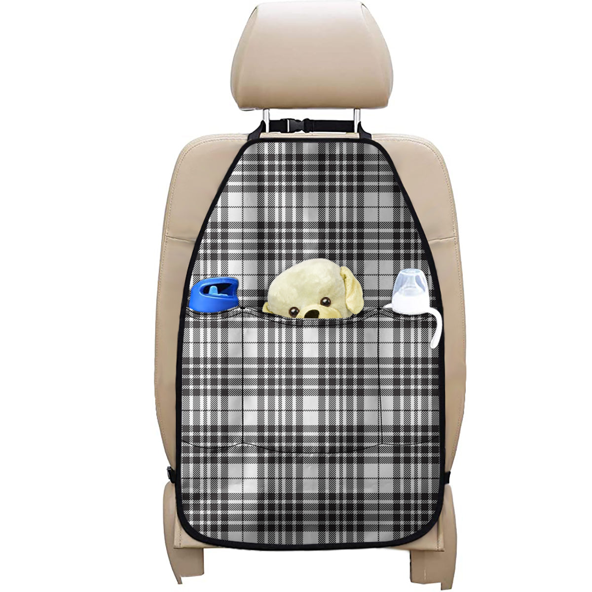 White And Black Border Tartan Print Car Seat Organizers