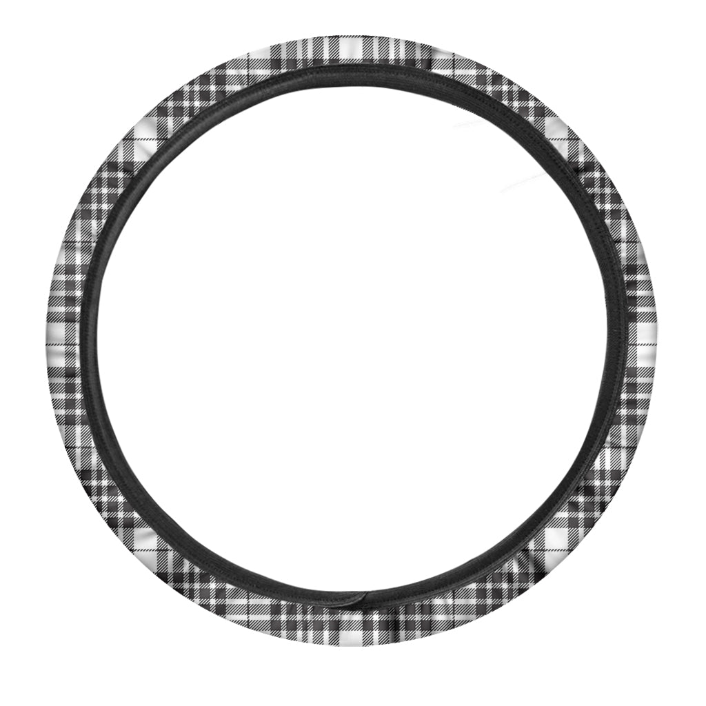 White And Black Border Tartan Print Car Steering Wheel Cover