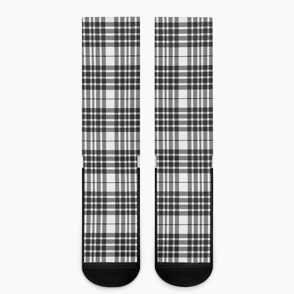 White And Black Border Tartan Print Crew Socks