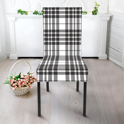 White And Black Border Tartan Print Dining Chair Slipcover