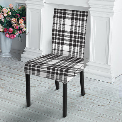 White And Black Border Tartan Print Dining Chair Slipcover