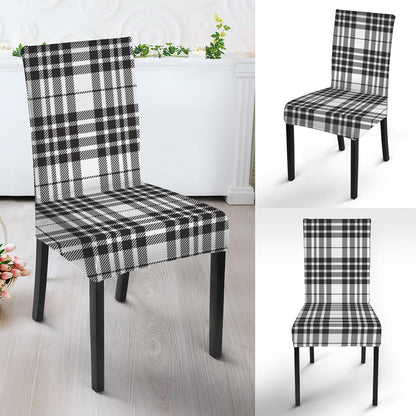 White And Black Border Tartan Print Dining Chair Slipcover