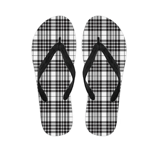 White And Black Border Tartan Print Flip Flops