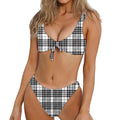 White And Black Border Tartan Print Front Bow Tie Bikini
