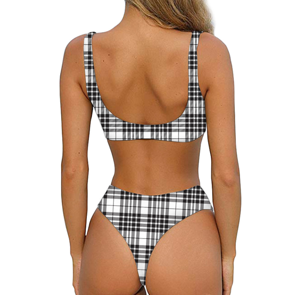 White And Black Border Tartan Print Front Bow Tie Bikini