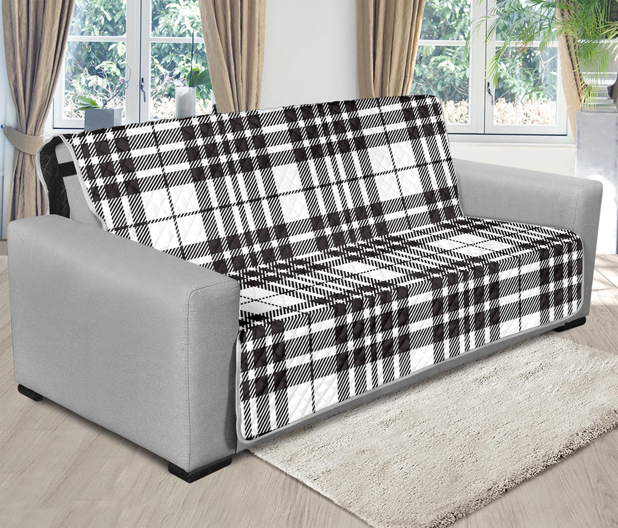 White And Black Border Tartan Print Futon Protector